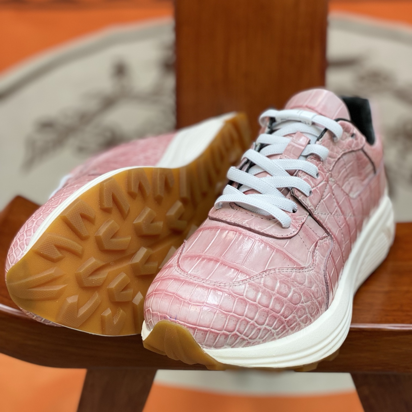 Crocodile Leather Belly Cut Hand-Finished Water-Dyed Running Shoes FCS011 photo 2