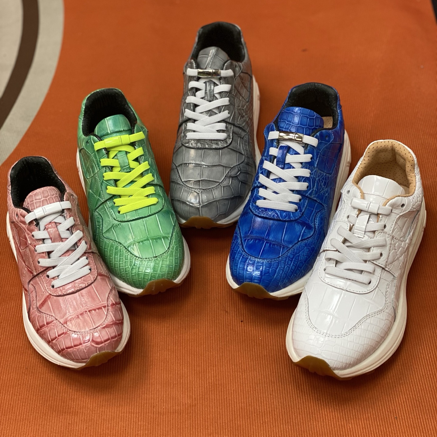 Crocodile Leather Belly Cut Hand-Finished Water-Dyed Running Shoes FCS012 photo 7