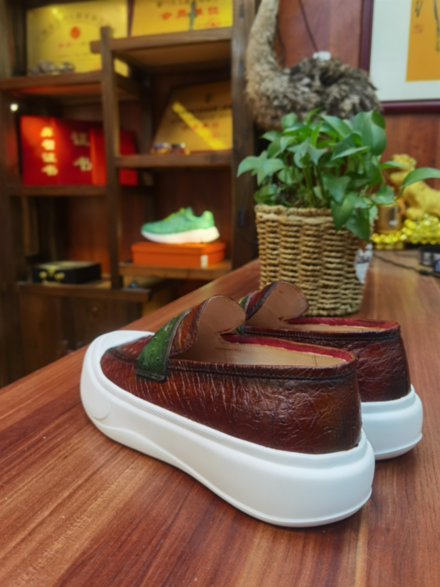 Ostrich Leather Lightweight Washed Breathable Slip-On Sneakers FOB001 photo 2