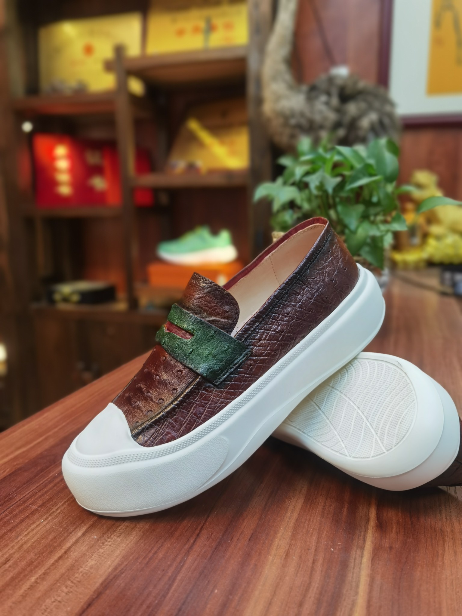 Ostrich Leather Lightweight Washed Breathable Slip-On Sneakers FOB001 photo 3