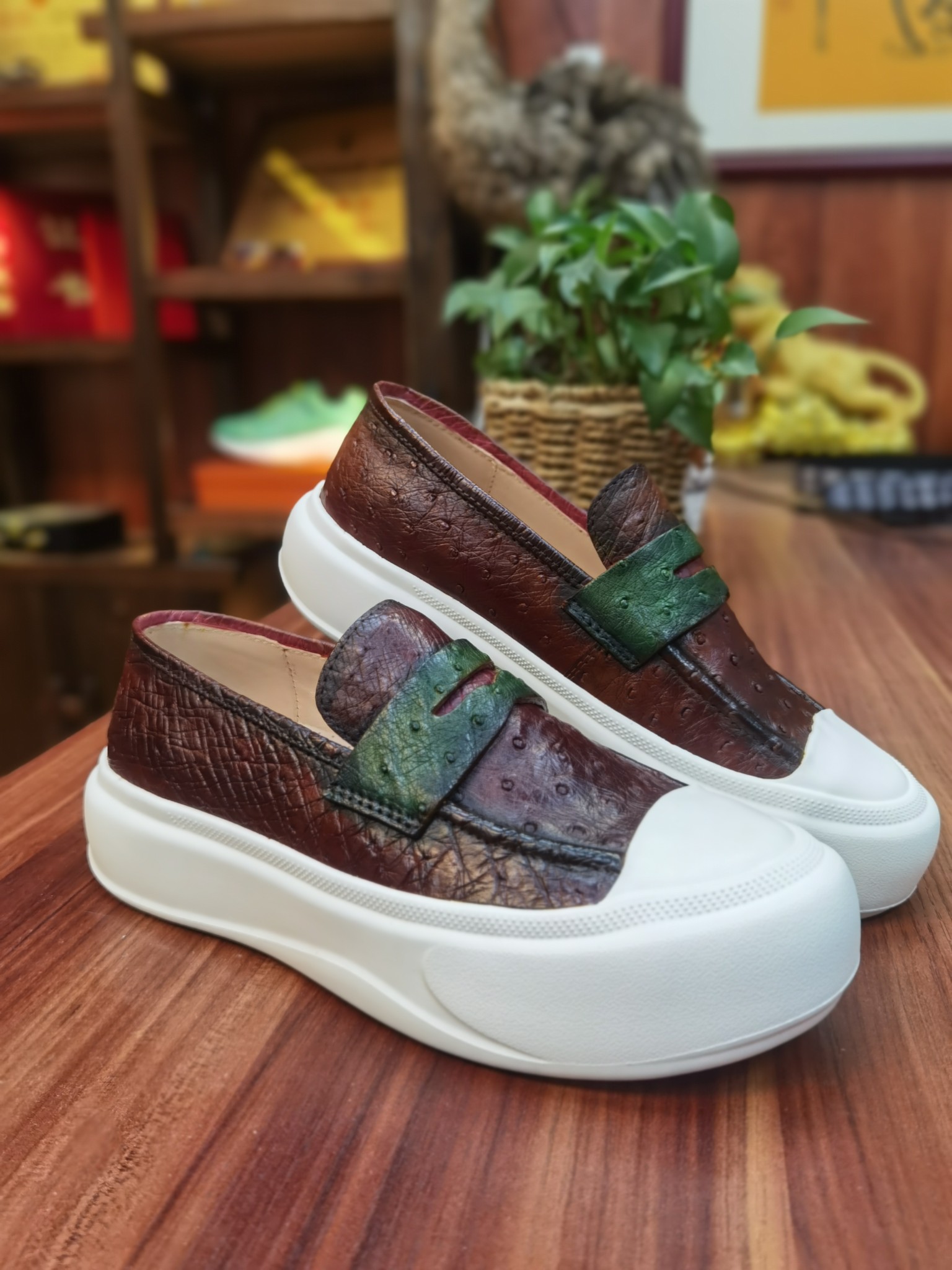 Ostrich Leather Lightweight Washed Breathable Slip-On Sneakers FOB001 photo 4