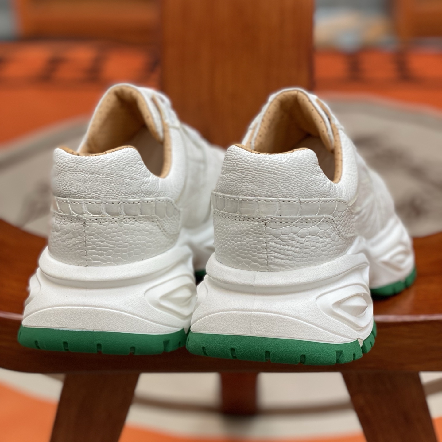 Ostrich Leg Leather White Water-Dyed Lightweight Running Shoes FOS011 photo 6