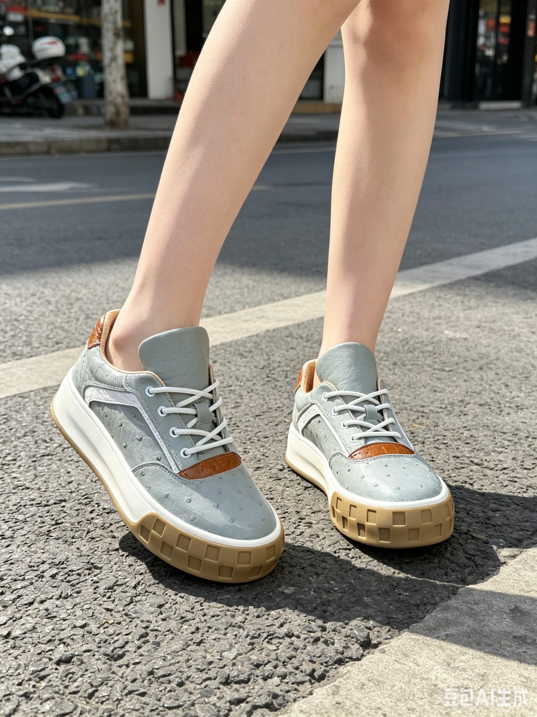 Ostrich Leather Classic Low-Top Sneakers FOS022