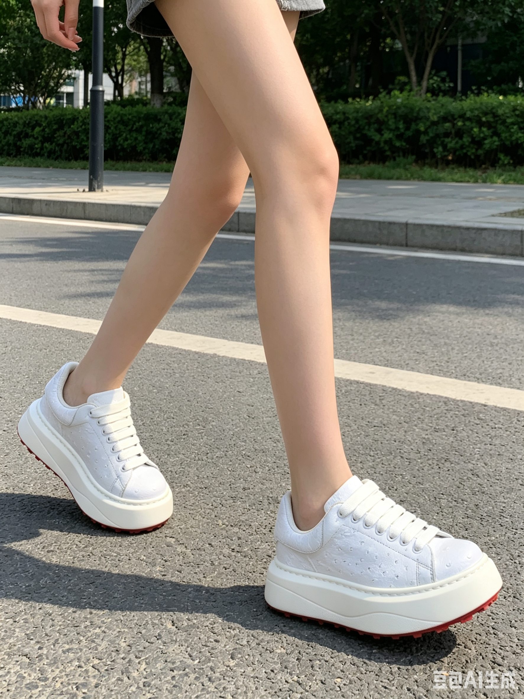 Ostrich Leather White Low-Top Sneakers FOS034 image 2