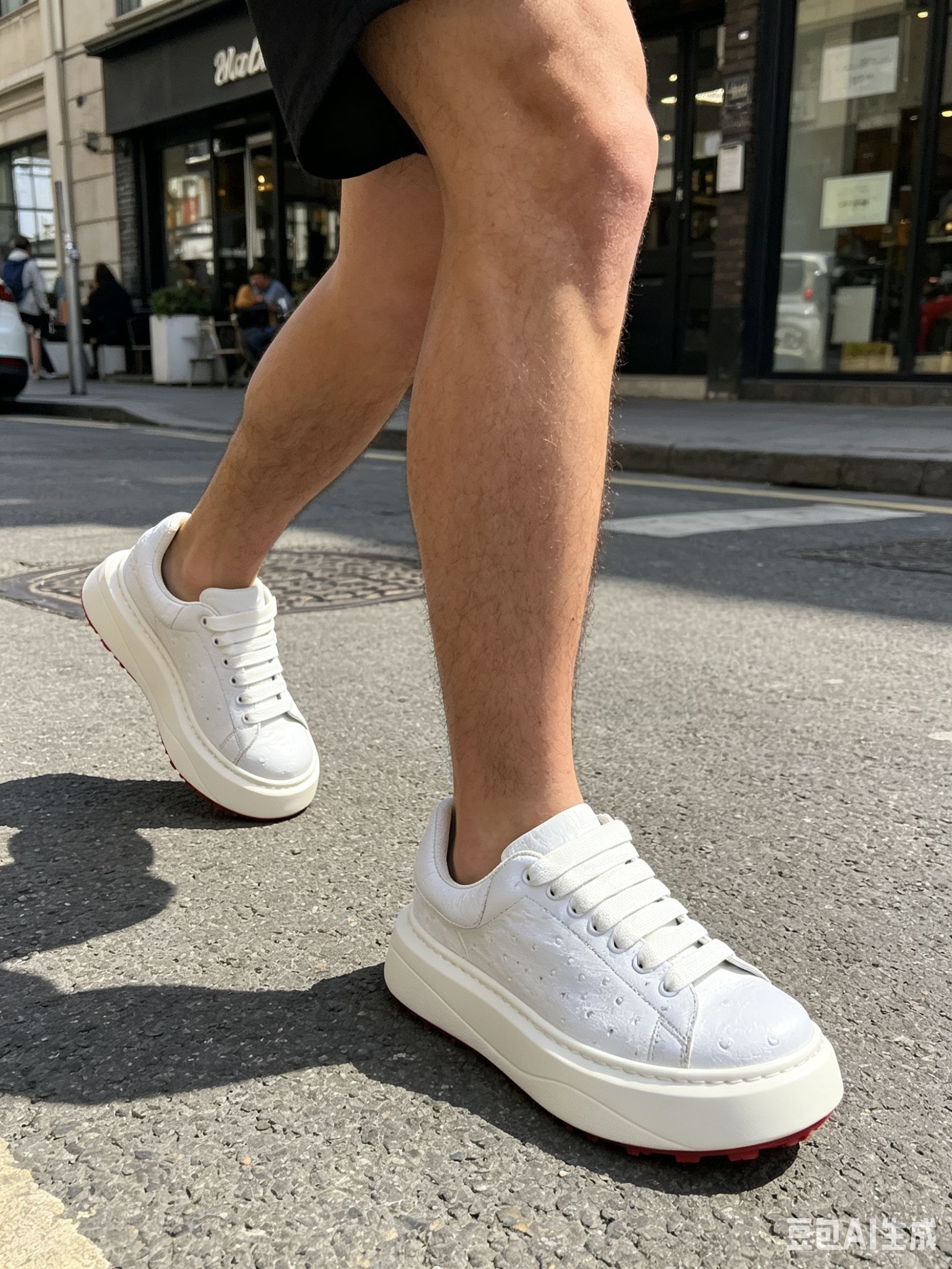 Ostrich Leather White Low-Top Sneakers FOS034 image 3