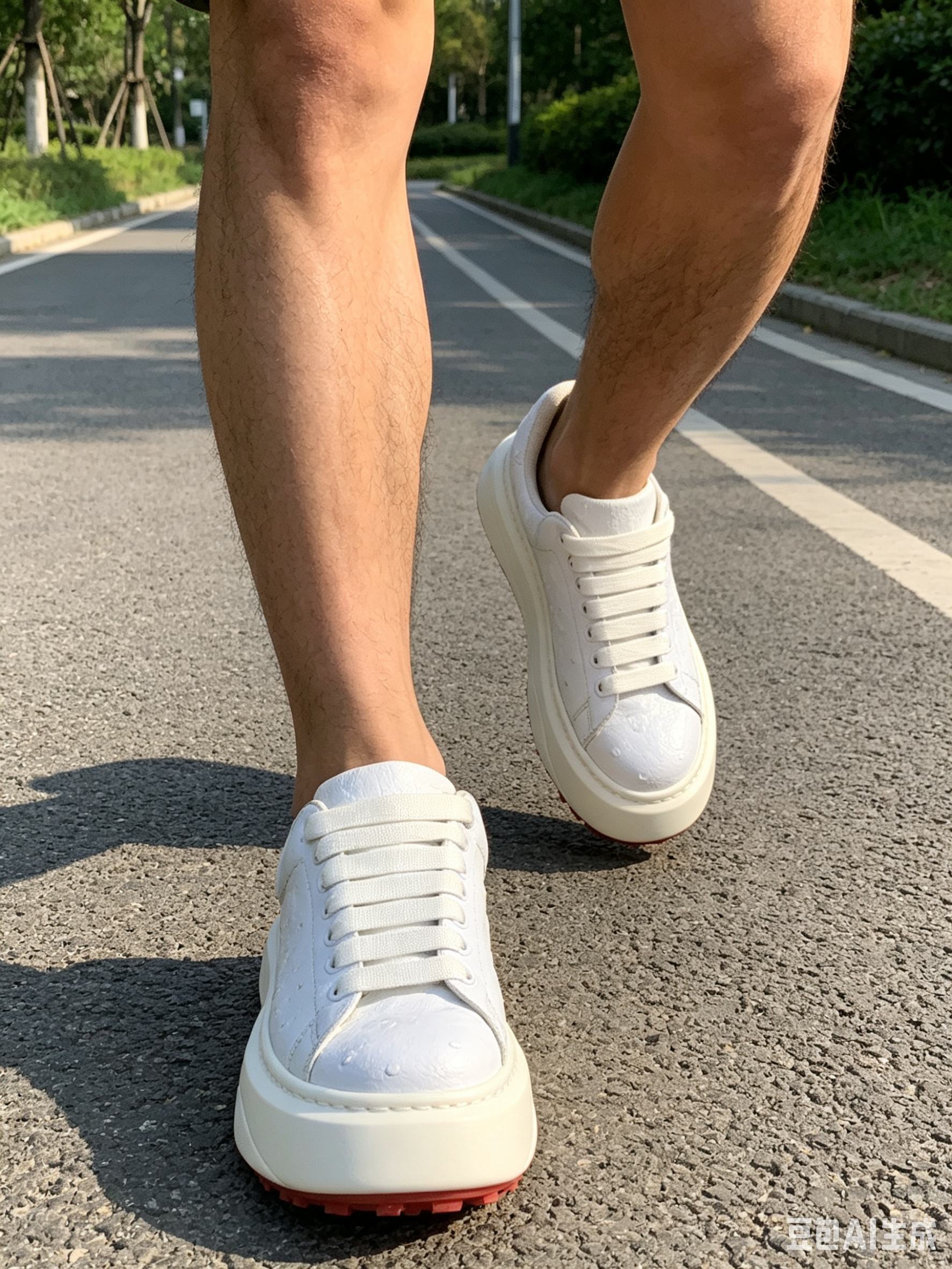 Ostrich Leather White Low-Top Sneakers FOS034 image 4