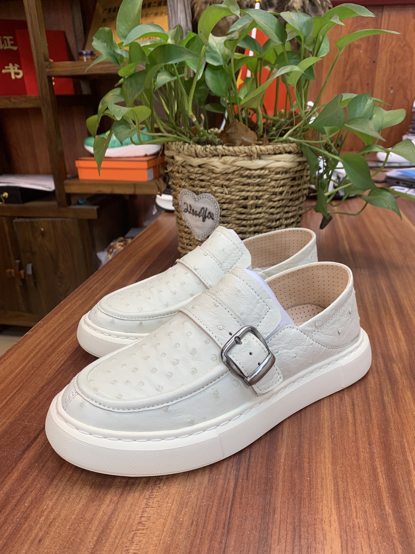 Ostrich Leather Men's Spring-Summer Slip-On Sneakers FOS036 image 3