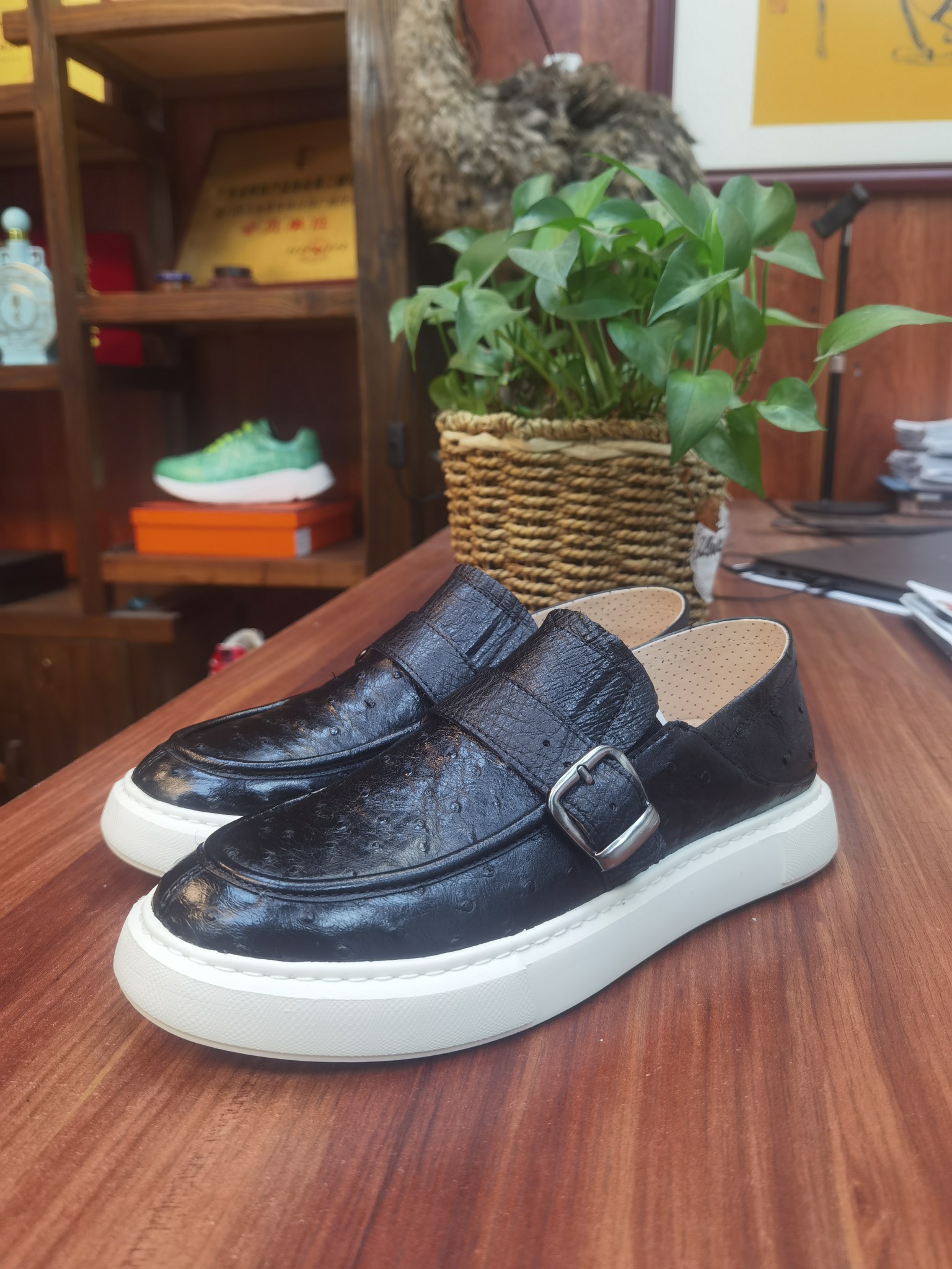 Ostrich Leather Convertible Heel Breathable Slip-On Sneakers FOS046 image 2