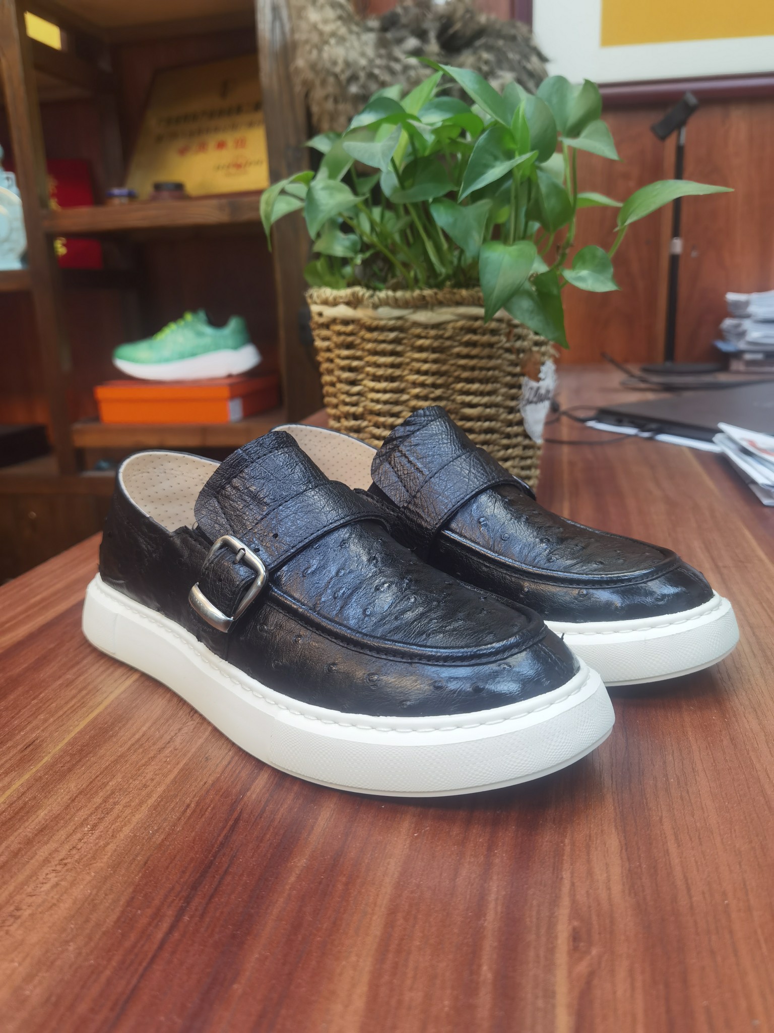 Ostrich Leather Convertible Heel Breathable Slip-On Sneakers FOS046 image 3