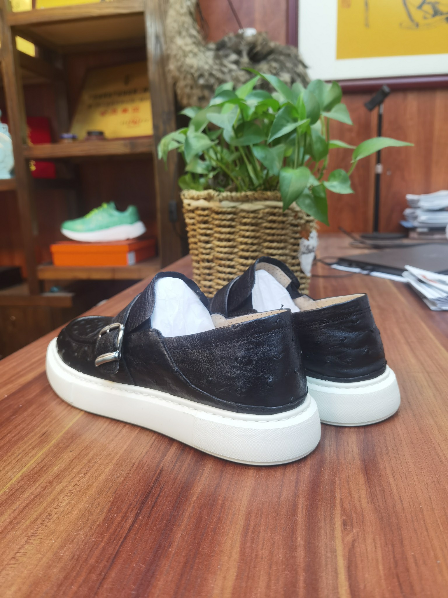 Ostrich Leather Convertible Heel Breathable Slip-On Sneakers FOS046 image 4