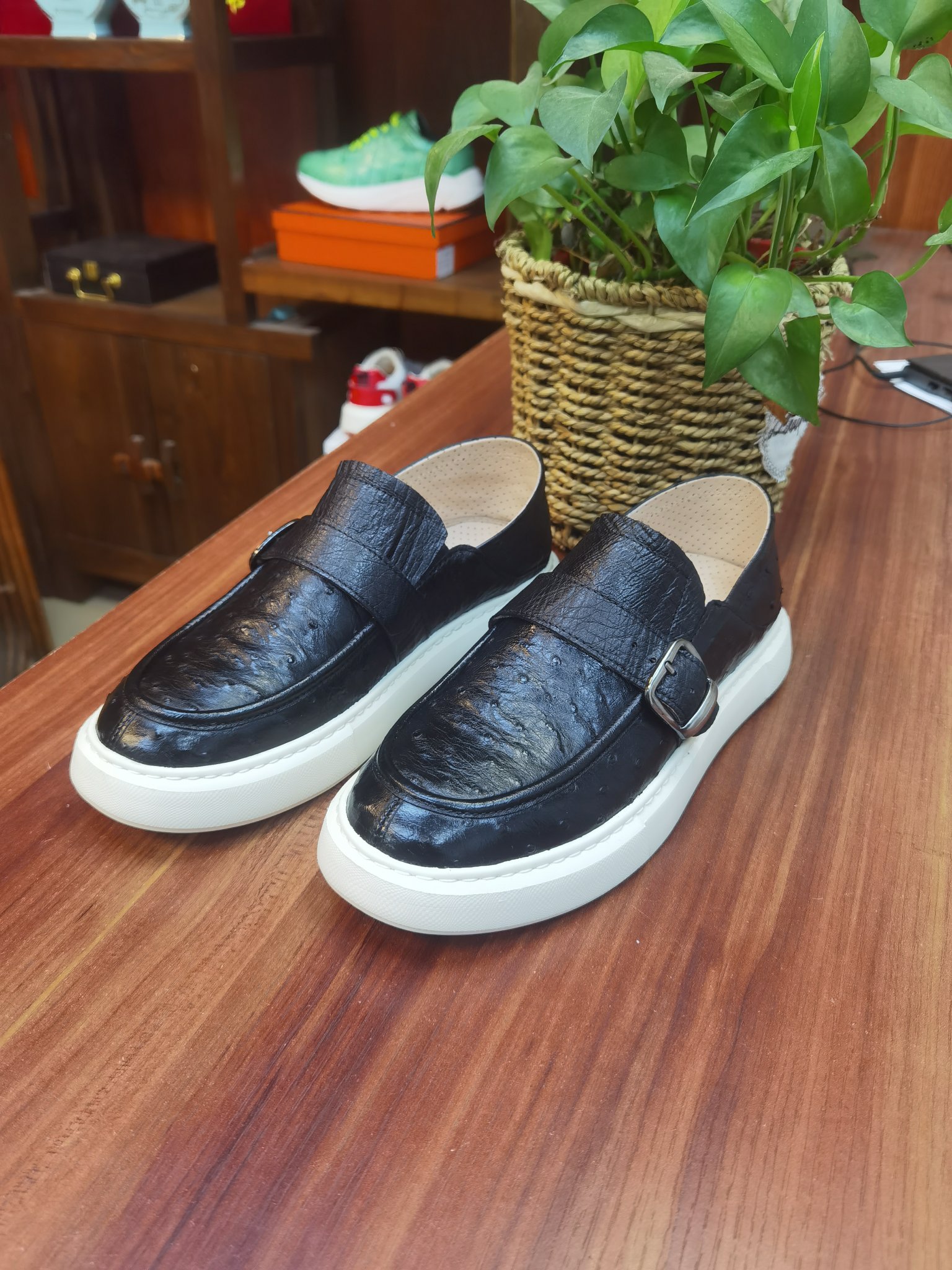 Ostrich Leather Convertible Heel Breathable Slip-On Sneakers FOS046 image 5