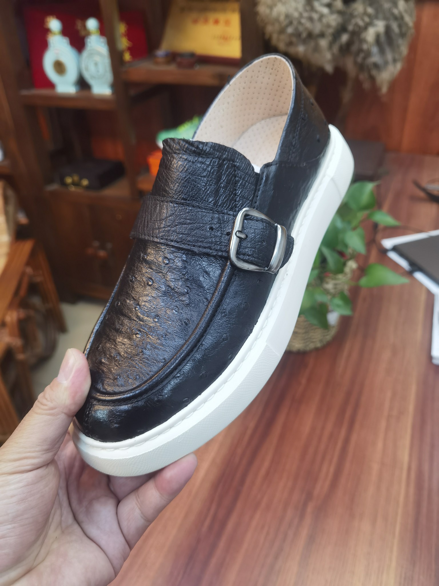 Ostrich Leather Convertible Heel Breathable Slip-On Sneakers FOS046 image 6
