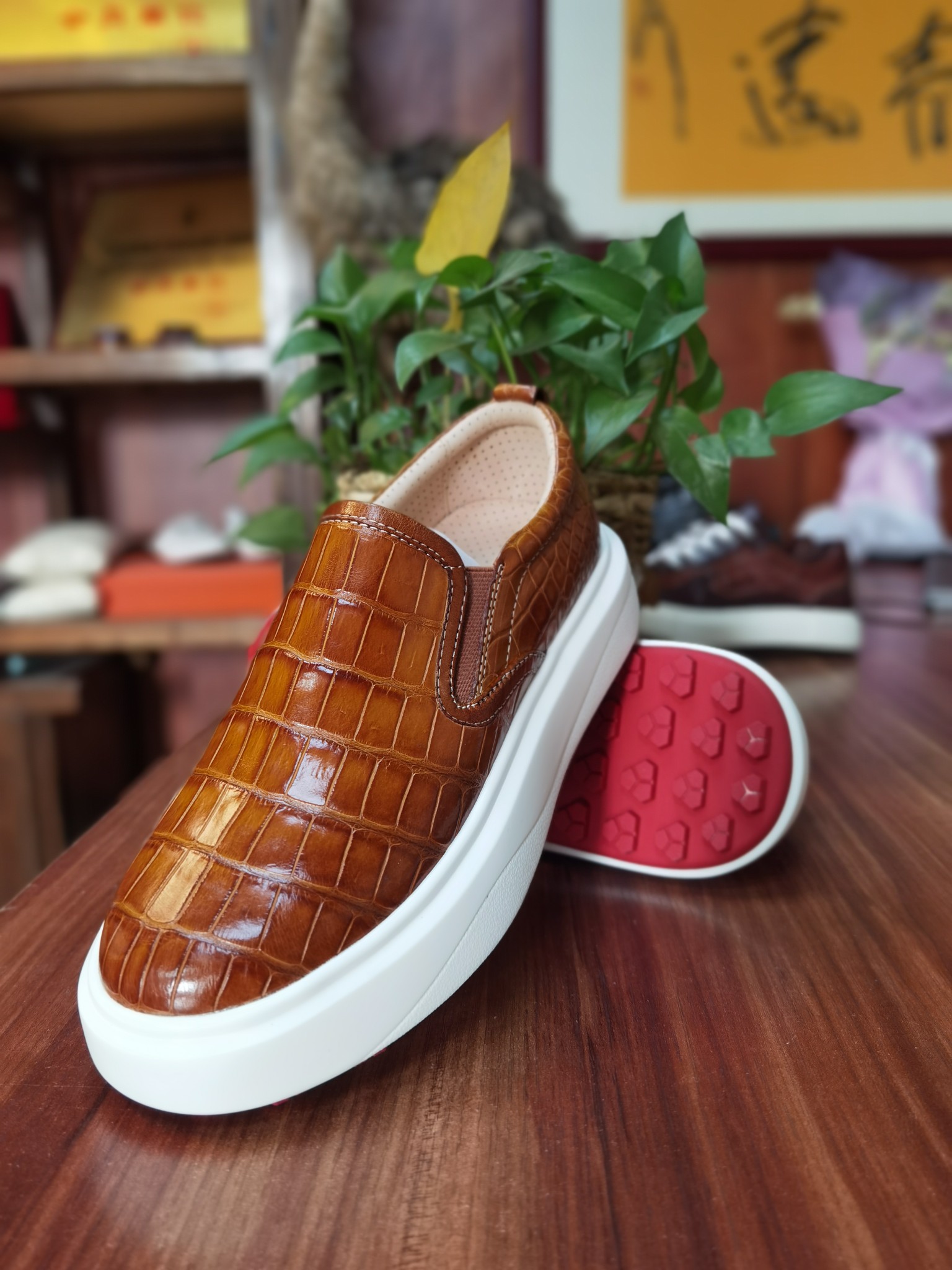 Crocodile Leather Taupe Slip-On Sneakers FXS004 image 3