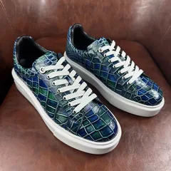 Crocodile Leather Iridescent Blue Green Low-Top Sneakers BCS001 image 2