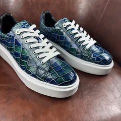 Crocodile Leather Iridescent Blue Green Low-Top Sneakers BCS001 image 5