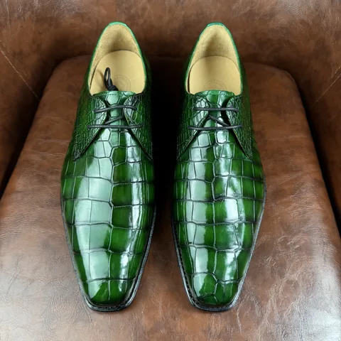 Crocodile Leather Emerald Green Handcrafted Derby Shoes BCS002