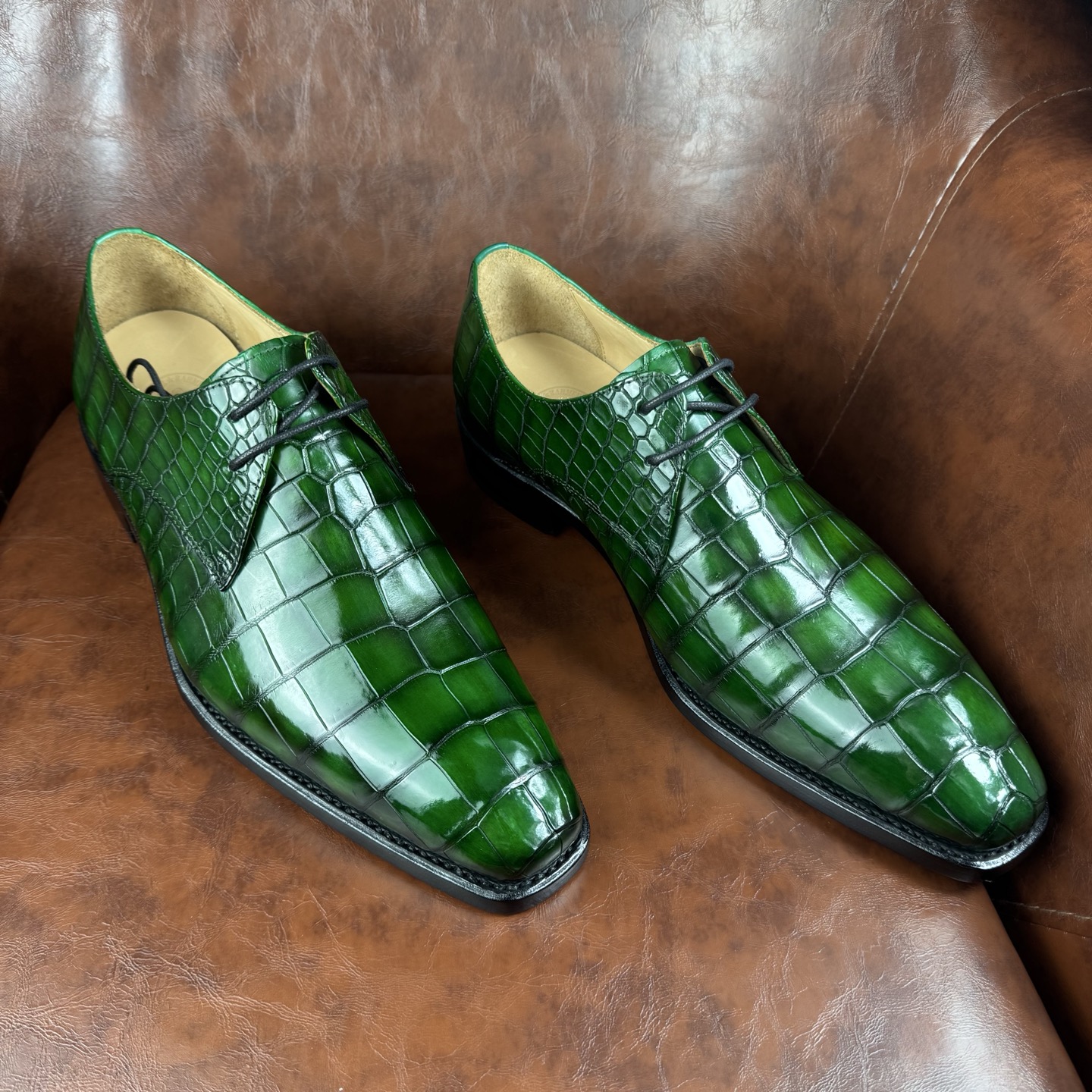 Crocodile Leather Emerald Green Handcrafted Derby Shoes BCS002 image 2