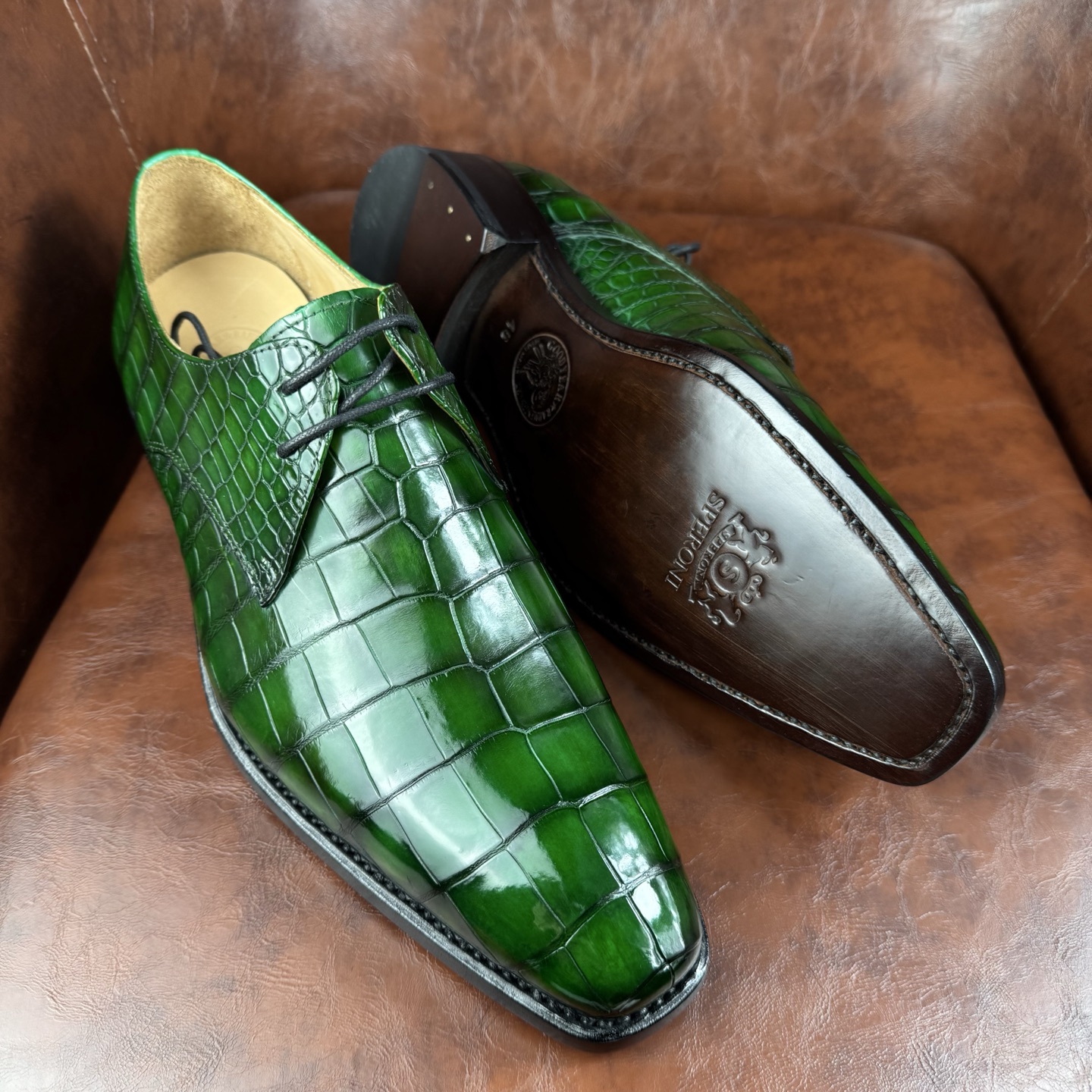 Crocodile Leather Emerald Green Handcrafted Derby Shoes BCS002 image 3