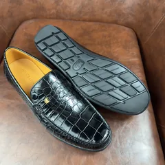 Crocodile Leather Black Gold Accent Loafers BCS003 image 3