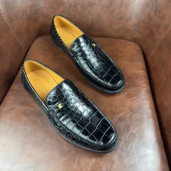 Crocodile Leather Black Gold Accent Loafers BCS003 image 5