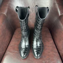 Crocodile Leather Women's Black Pointed-Toe Western Boots BCS006 image 1
