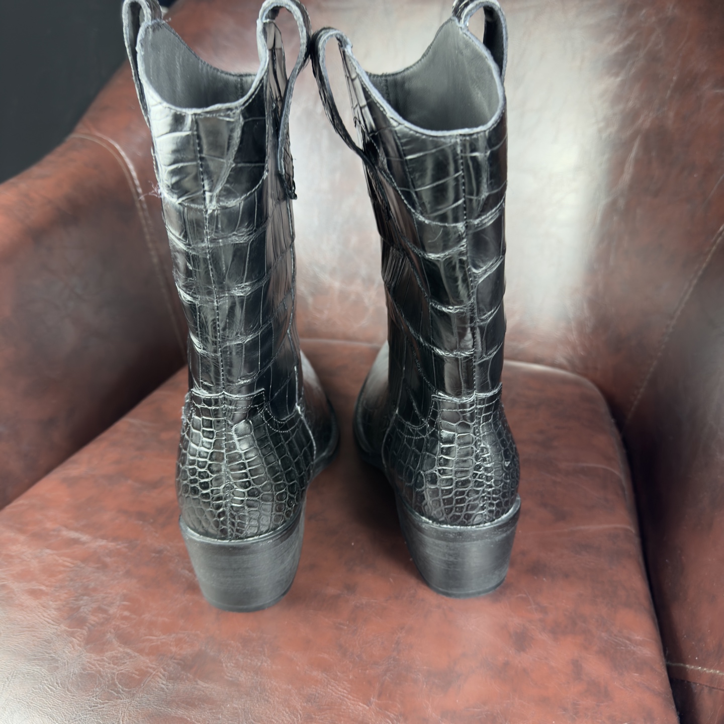 Crocodile Leather Women's Black Pointed-Toe Western Boots BCS006 image 4