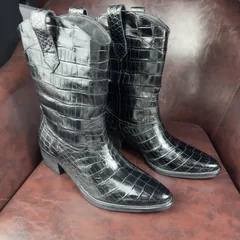 Crocodile Leather Women's Black Pointed-Toe Western Boots BCS006 image 5