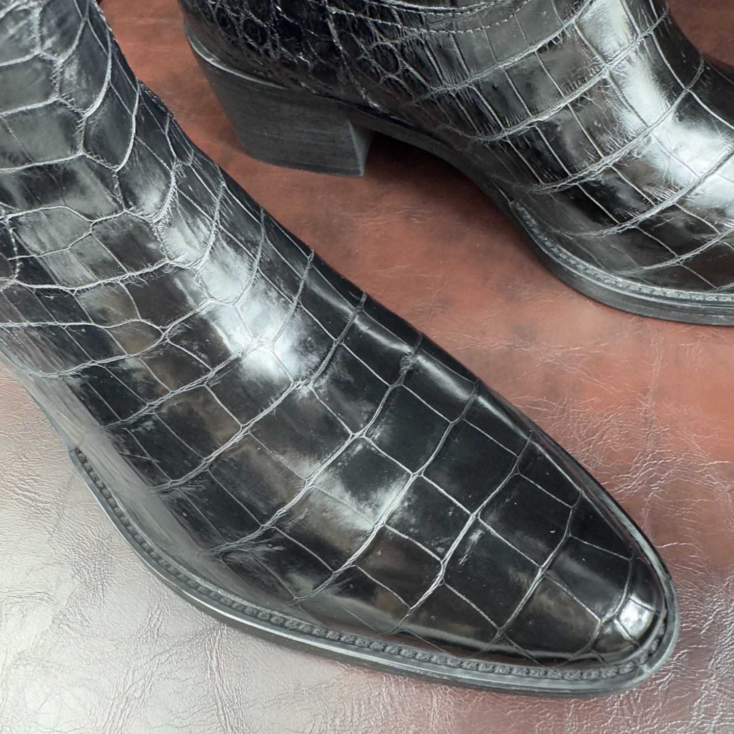 Crocodile Leather Women's Black Pointed-Toe Western Boots BCS006 image 7