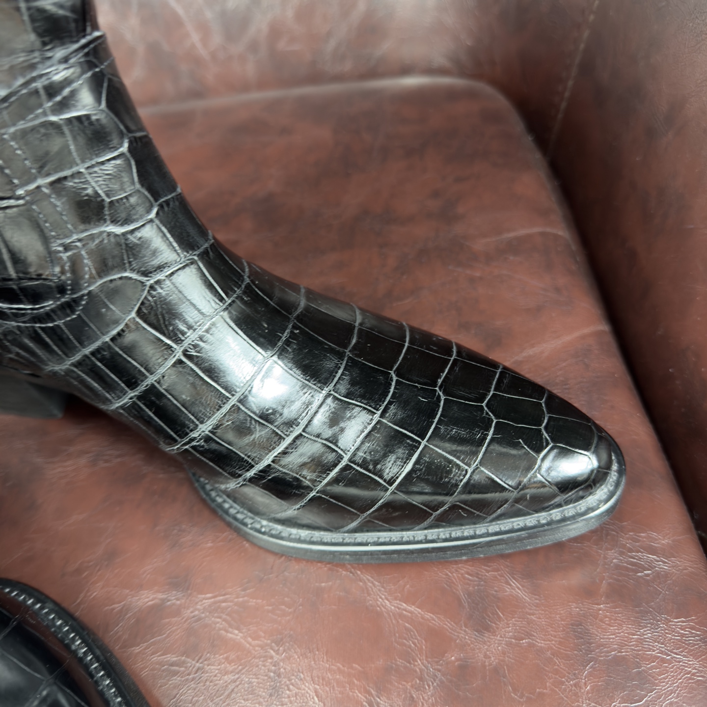 Crocodile Leather Women's Black Pointed-Toe Western Boots BCS006 image 8