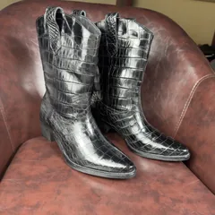 Crocodile Leather Women's Black Pointed-Toe Western Boots BCS006 image 9