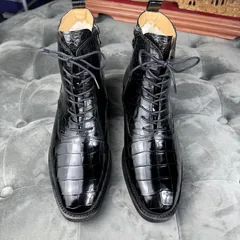 Crocodile Leather Men's Black Wool-Lined Lace-Up Ankle Boots BCS008 image 1