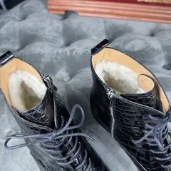 Crocodile Leather Men's Black Wool-Lined Lace-Up Ankle Boots BCS008 image 3