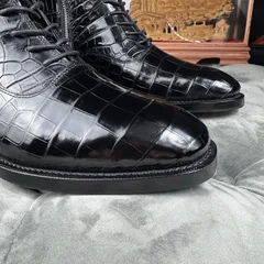 Crocodile Leather Men's Black Wool-Lined Lace-Up Ankle Boots BCS008 image 7