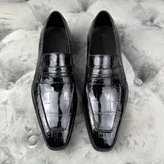 Crocodile Leather Black Dress Loafers BCS009 image 1