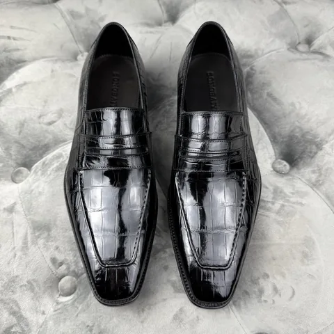 Crocodile Leather Black Dress Loafers BCS009