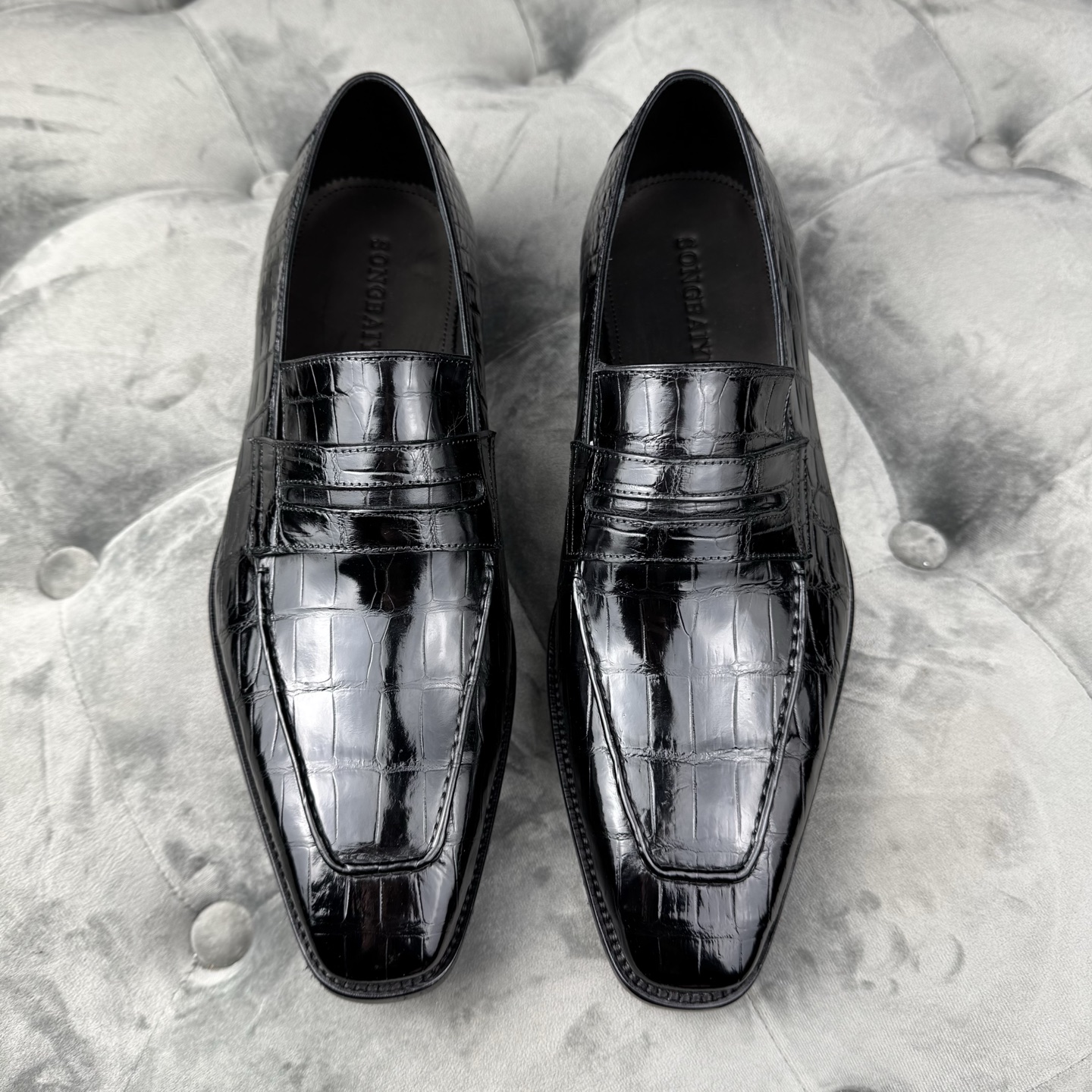Crocodile Leather Black Dress Loafers BCS009