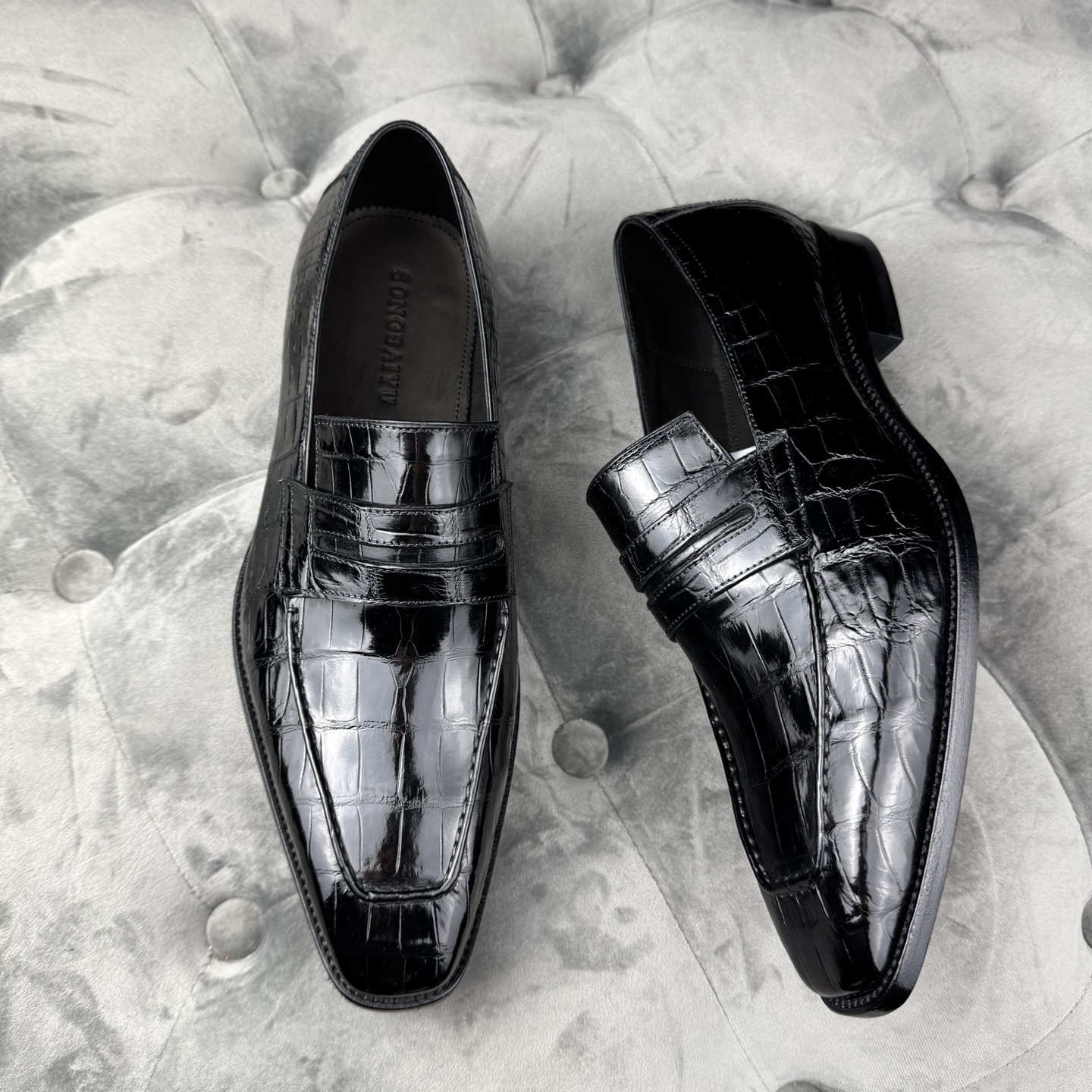 Crocodile Leather Black Dress Loafers BCS009 image 2