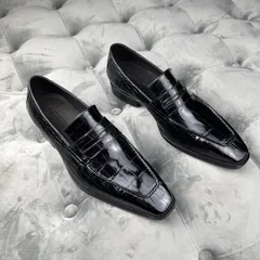 Crocodile Leather Black Dress Loafers BCS009 image 3