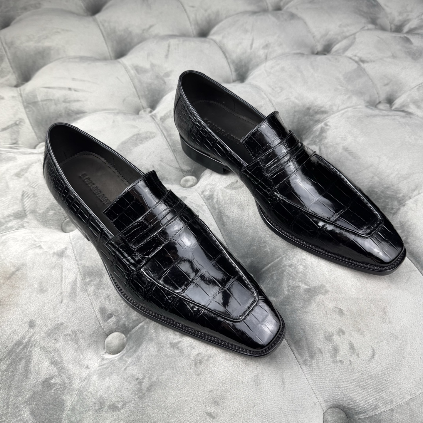 Crocodile Leather Black Dress Loafers BCS009 image 3