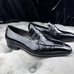 Crocodile Leather Black Dress Loafers BCS009 image 5