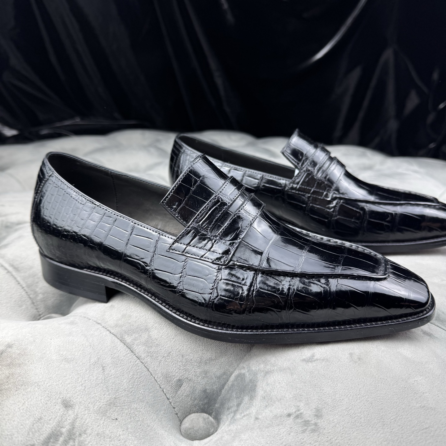 Crocodile Leather Black Dress Loafers BCS009 image 5
