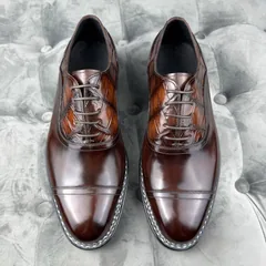 Crocodile Leather and Horsehide Brown Norwegian Welt Oxford Shoes BCS010 image 1
