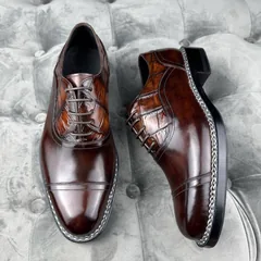 Crocodile Leather and Horsehide Brown Norwegian Welt Oxford Shoes BCS010 image 2