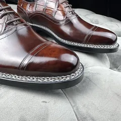 Crocodile Leather and Horsehide Brown Norwegian Welt Oxford Shoes BCS010 image 5