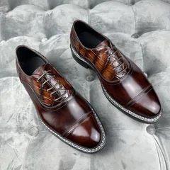 Crocodile Leather and Horsehide Brown Norwegian Welt Oxford Shoes BCS010 image 6
