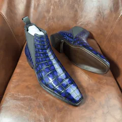 Crocodile Leather Men's Iridescent Royal Blue Chelsea Boots BXS001 image 3