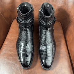 Crocodile Leather Men's Iridescent Royal Blue Chelsea Boots BXS001 image 4