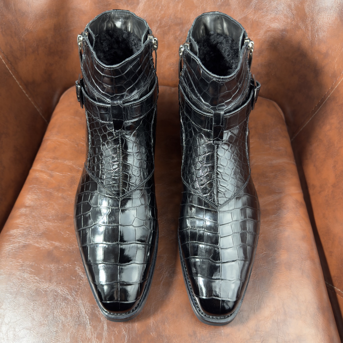 Crocodile Leather Men's Iridescent Royal Blue Chelsea Boots BXS001 image 4