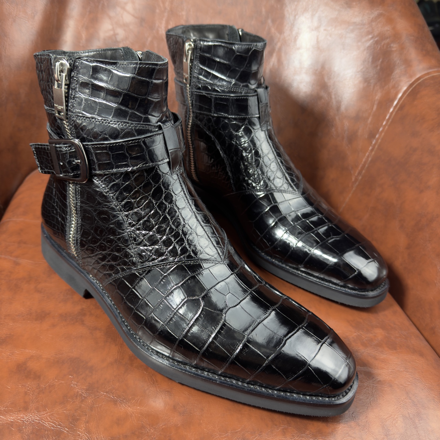 Crocodile Leather Men's Iridescent Royal Blue Chelsea Boots BXS001 image 5