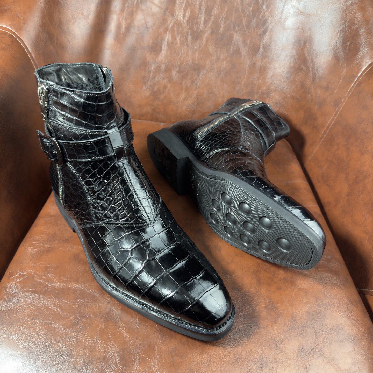 Crocodile Leather Men's Iridescent Royal Blue Chelsea Boots BXS001 image 6